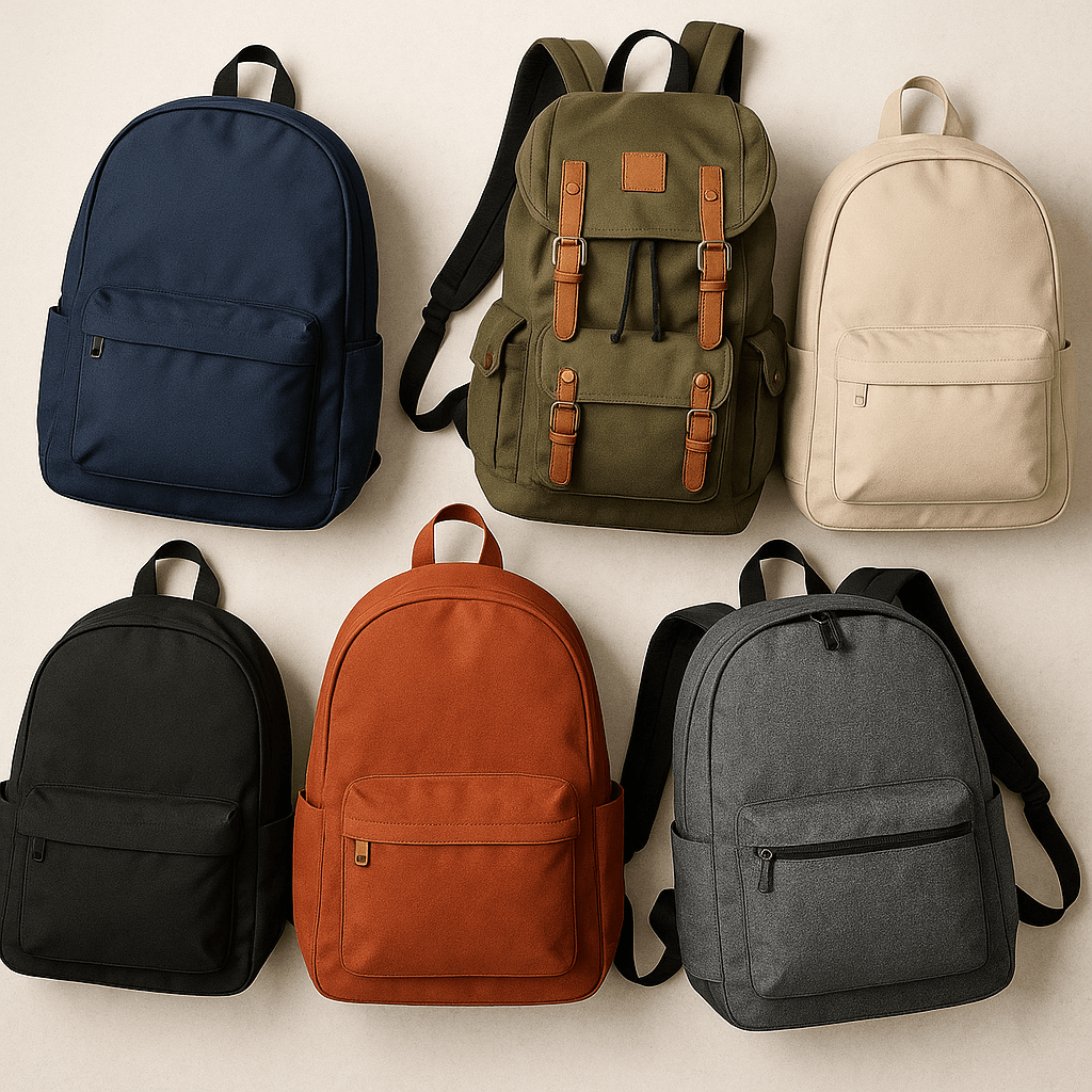 Display showcasing a diverse collection of high-quality college backpacks